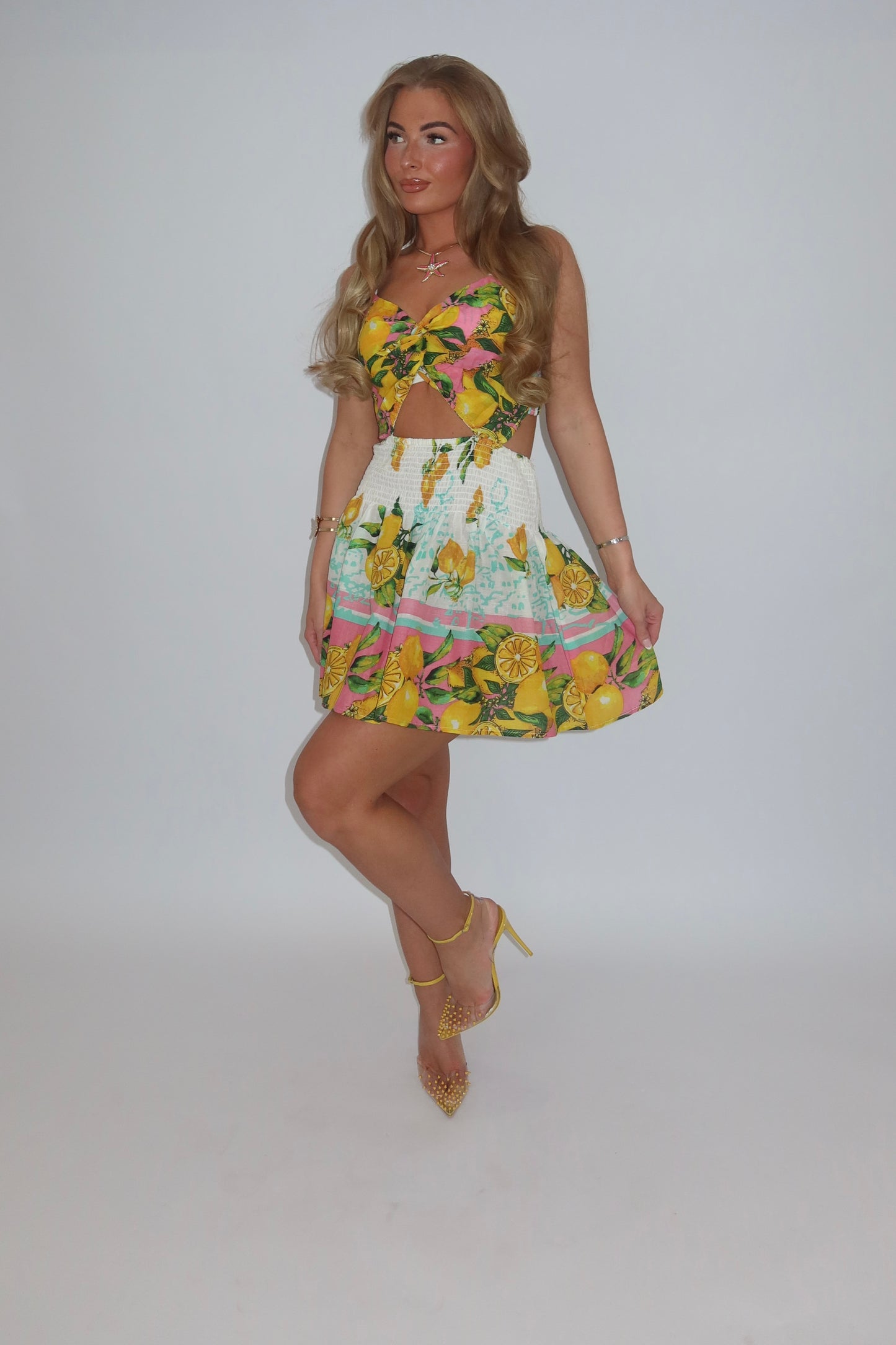 Pink citrus cutout dress